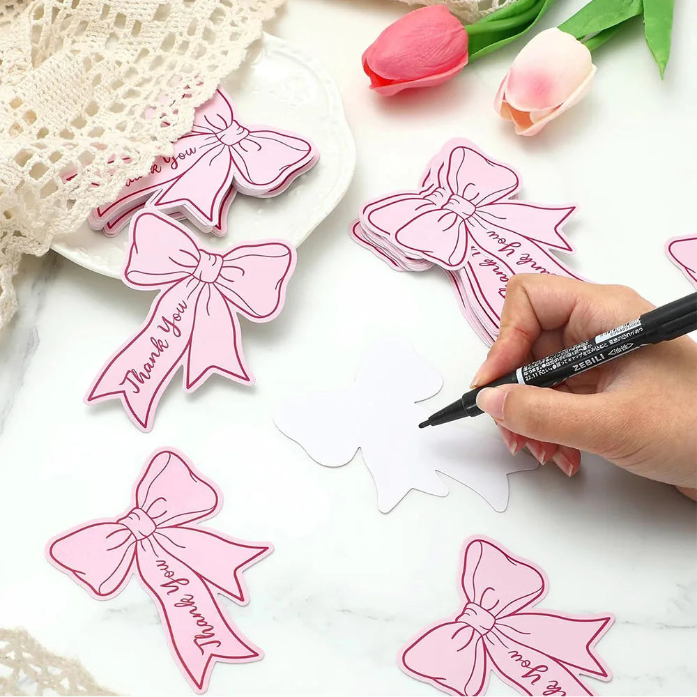 Pink Blue Bow Thank You Card Cute Girl Children's Birthday Party Qme