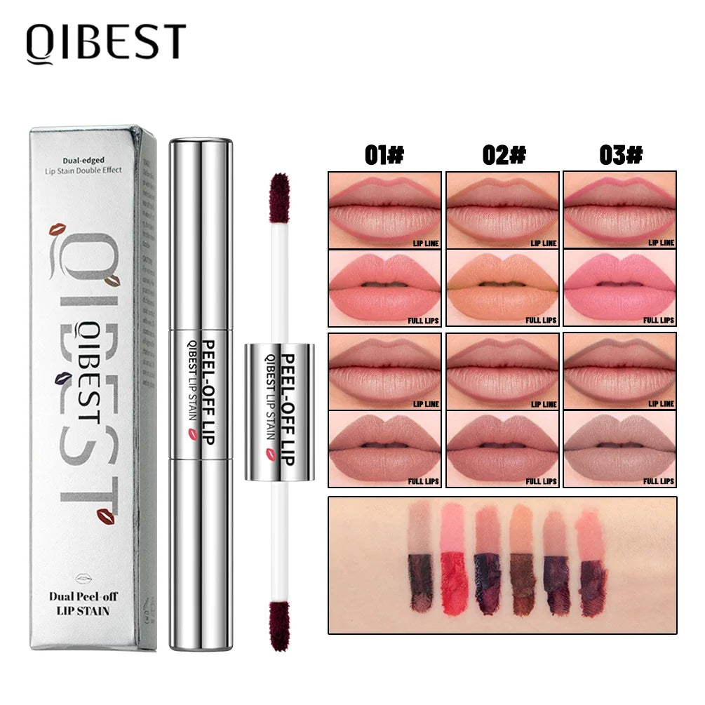 QIBEST Double Headed Lipliner Peel Off Tattoo Lipgloss Lasting Matte Lip Tint Brown Contour Tear-off Lip Stain 2 In 1 Stick Qme