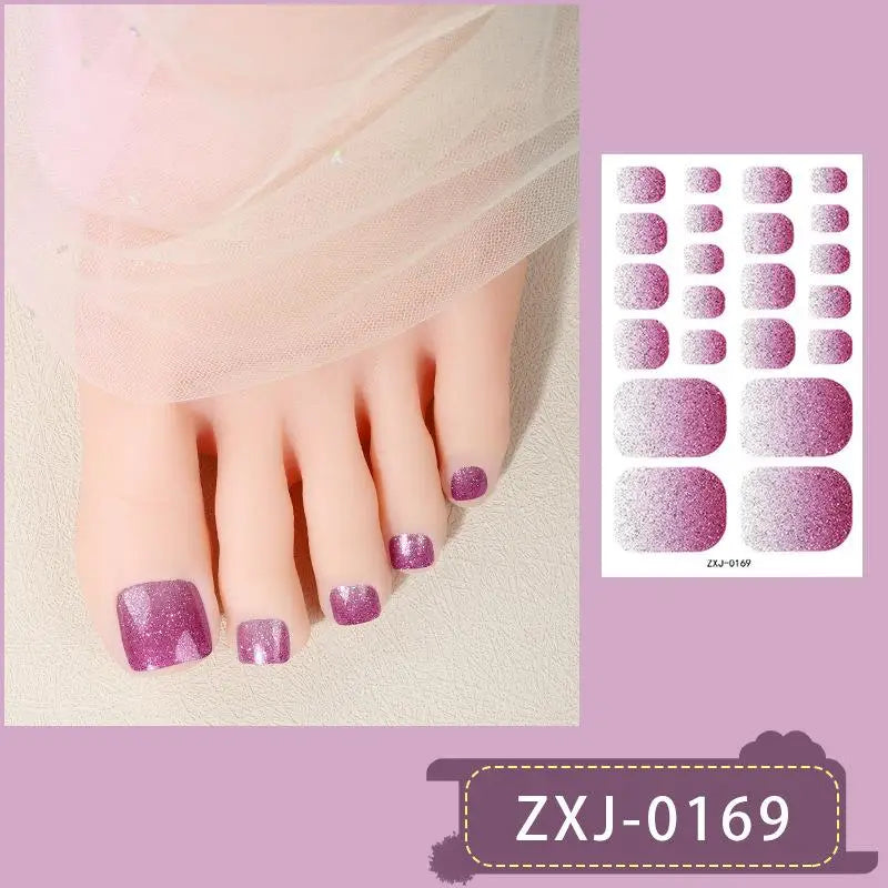 Toe Nail Stickers Full Wraps Gradient Glitter Toenail Polish Strips Qme F
