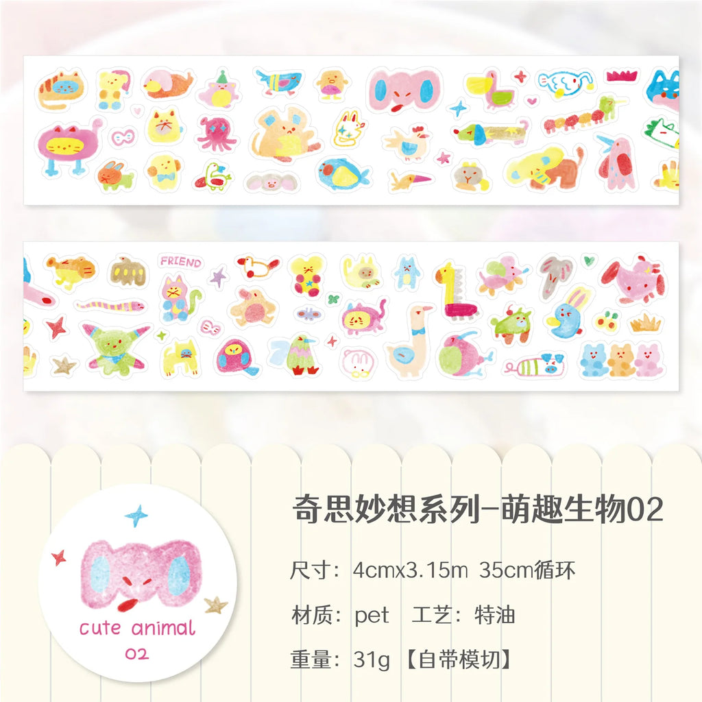 300cm/Roll Cute Cartoon WHIMSY Making Tape Diary Sticker DIY Scrapbooking Stickers Decor Mobile Planner Korean Stationery Qme D 40mm X 315cm