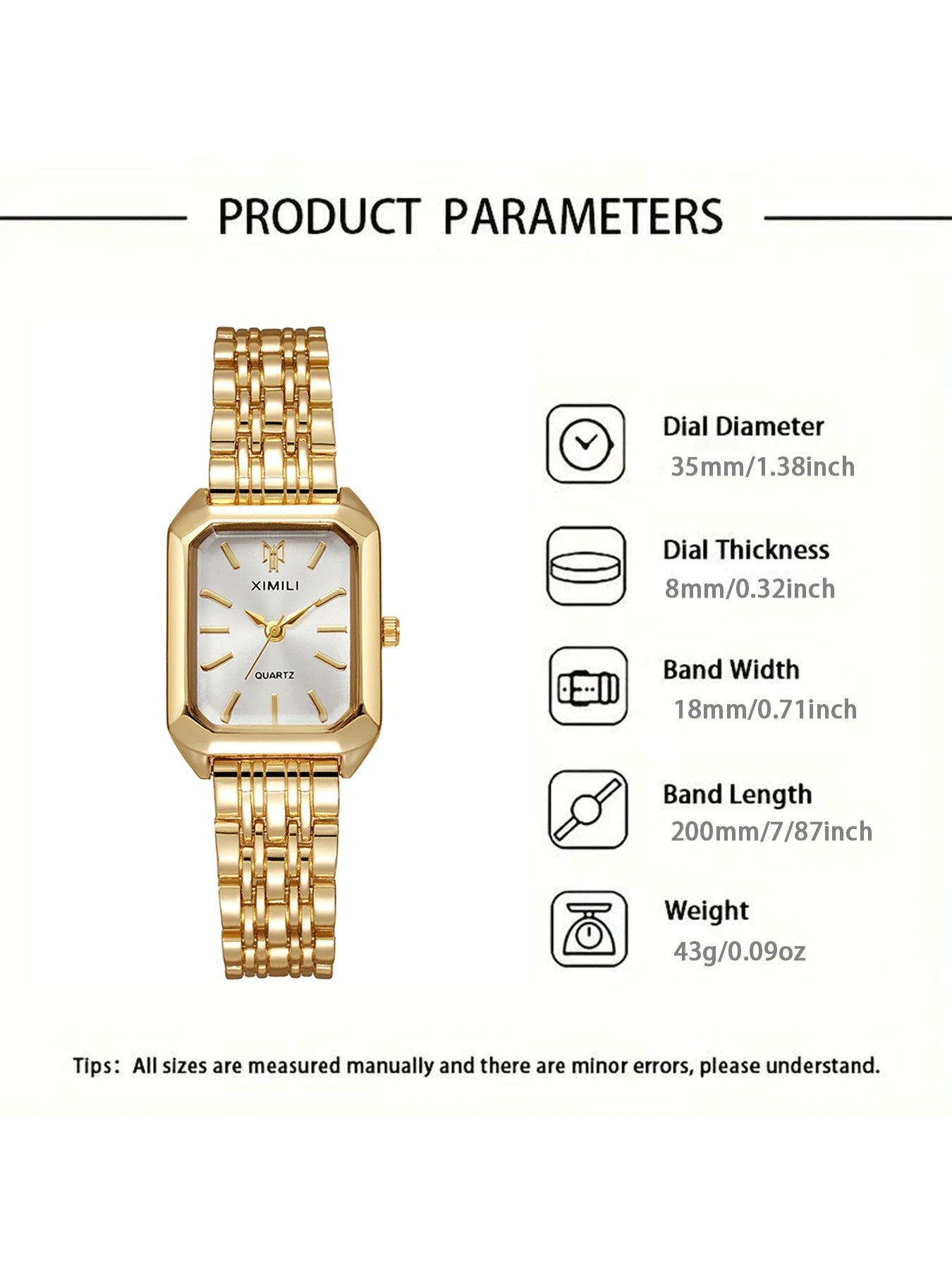 Women Gold Square Watch, Vintage Octagonal Case White/Green Dial Stainless Steel Band Quartz Wristwatch Qme