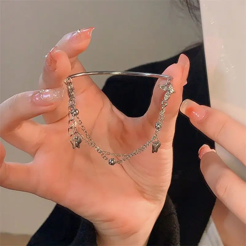 Exquisite New Fairy Sparkling Butterfly Tassel Bracelet Elegant Women Silver Color Chain Valentines Day Layering Gift Jewelry Qme