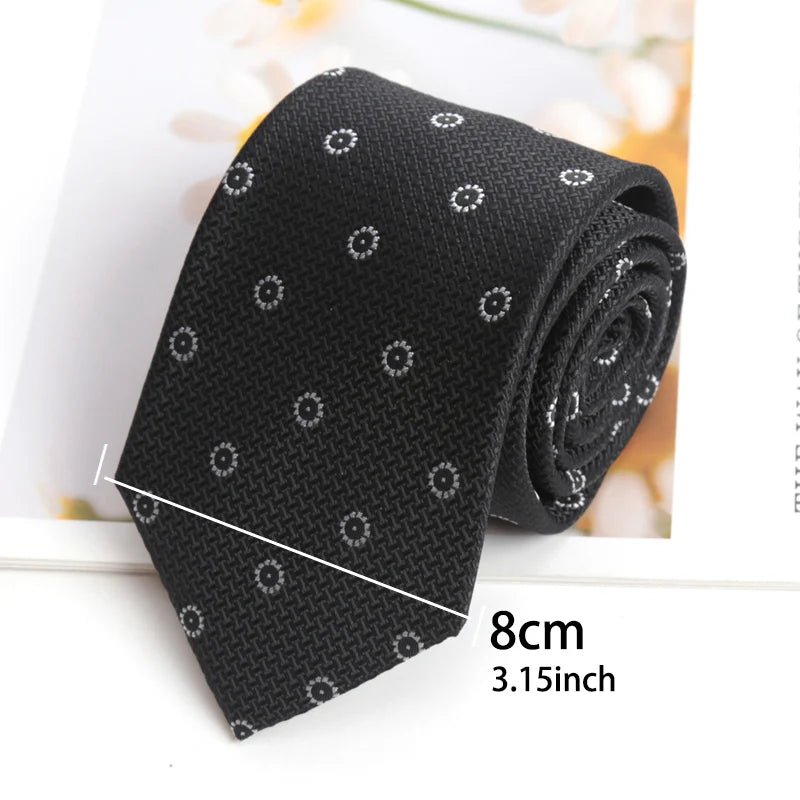 Men Classic Black Tie Luxury 8CM Necktie Stripes Ties for Man Groom Jacquard Woven Elegant Neck Tie for Business Wedding Party Qme