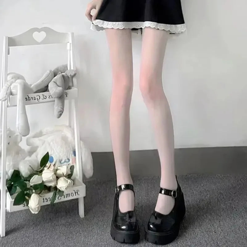 Women Waist Tights Black White Stockings Lolita Pantyhose Anime Qme