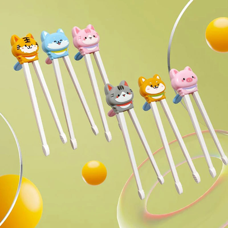 1 Pair Baby Kids Training Tableware Food Sticks Cartoon Animal Chopsticks For Children Cute Cat Elementary Learning Chopstick. Qme