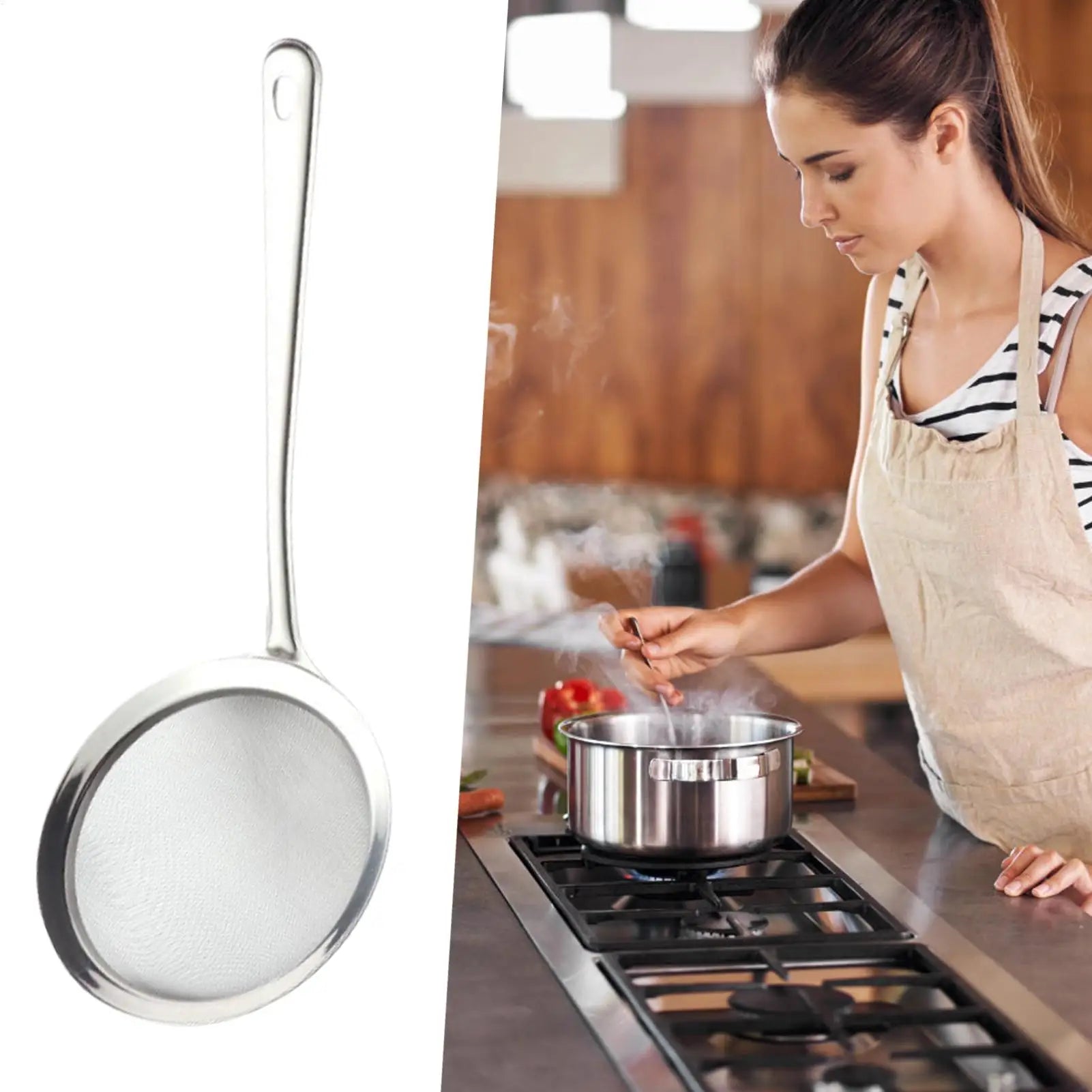 Fine Mesh Sieve Kitchen Colander Handle Multi-purpose Baking Cooking Qme