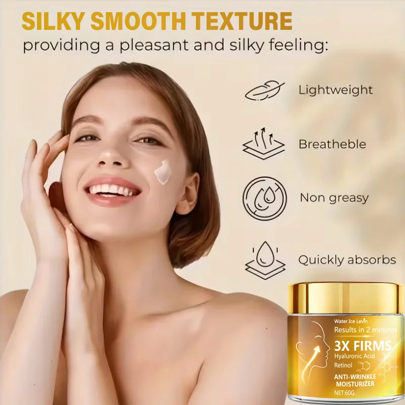 3X Anti-Wrinkle Face Cream with Hyaluronic Acid & Retinol for Visible Firming in 2 Minutes. Qme