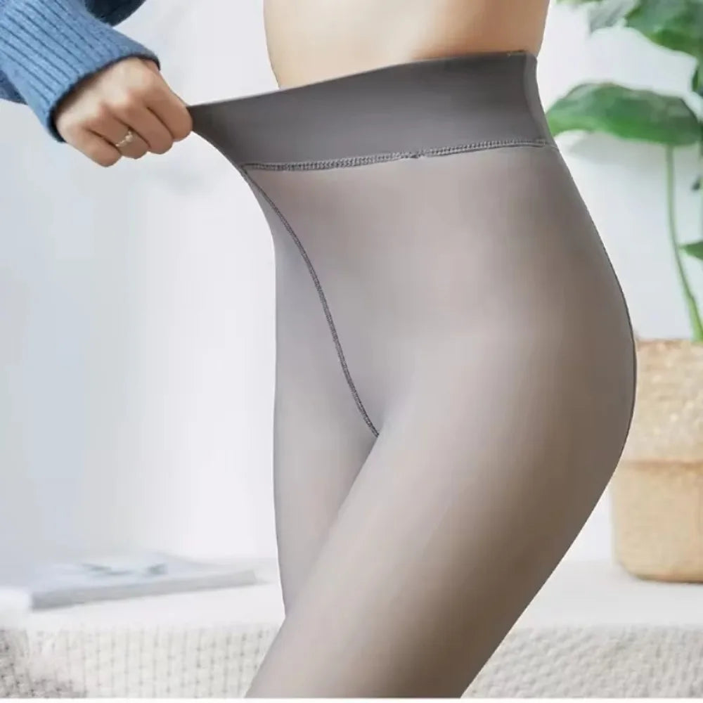 Women Winter Warm Leggings Translucent Pantyhose Fleece Tights Ladies Qme