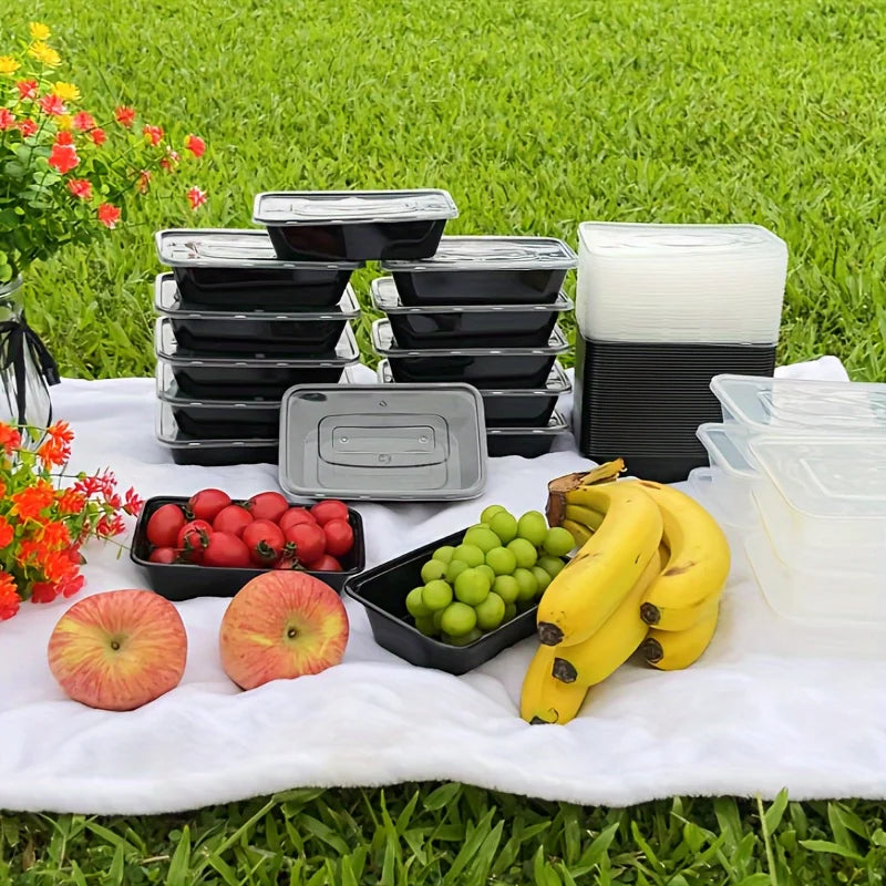 5 10 Black Rectangular Meal Prep Containers Lids Disposable Plastic Qme