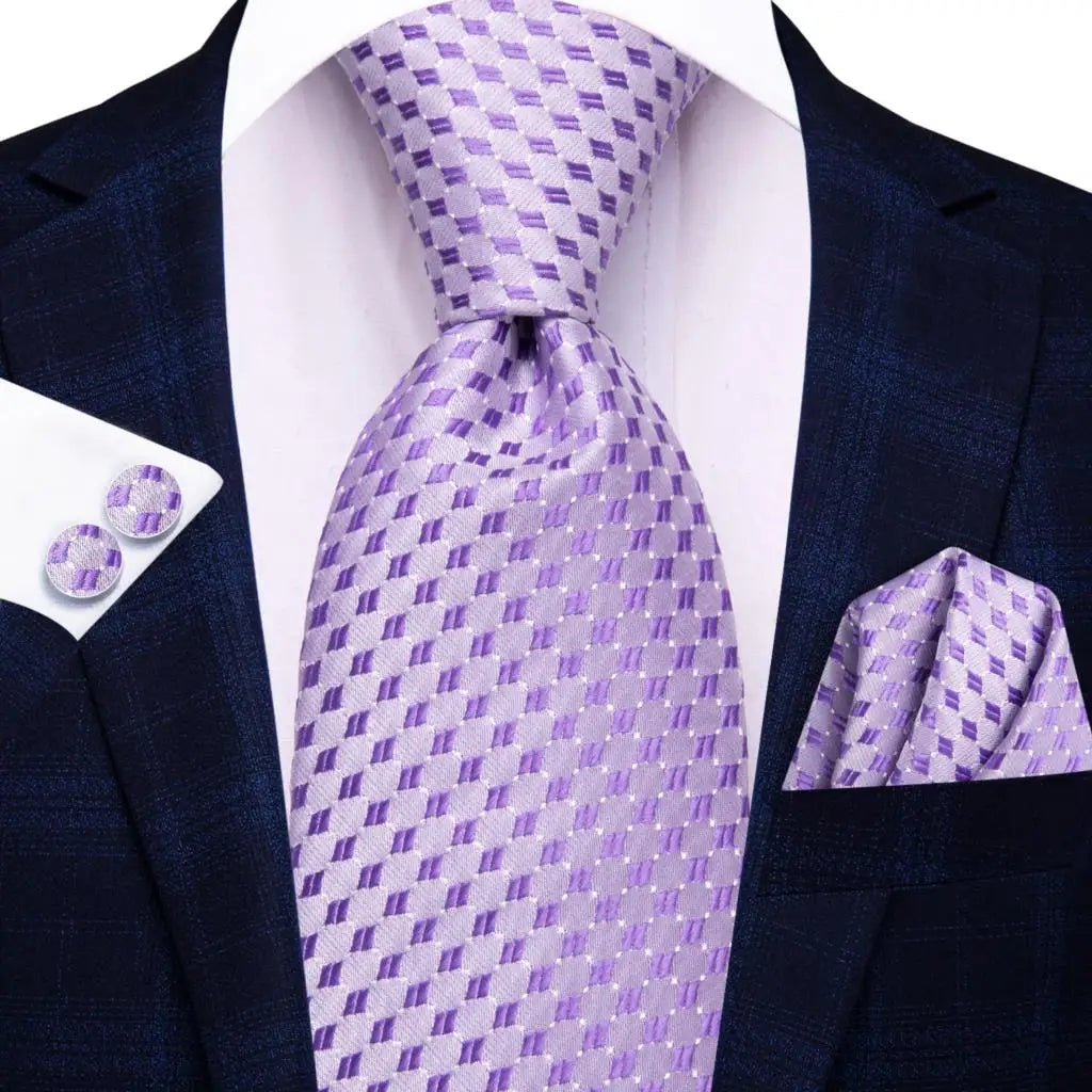 Hi-tie Purple Silver Striped Silk Elegant Tie Men Groom Wedding