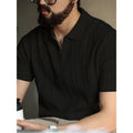 High-quality Zipper Knit Thin Ice Silk Short-sleeve Polo Shirt Qme black XL