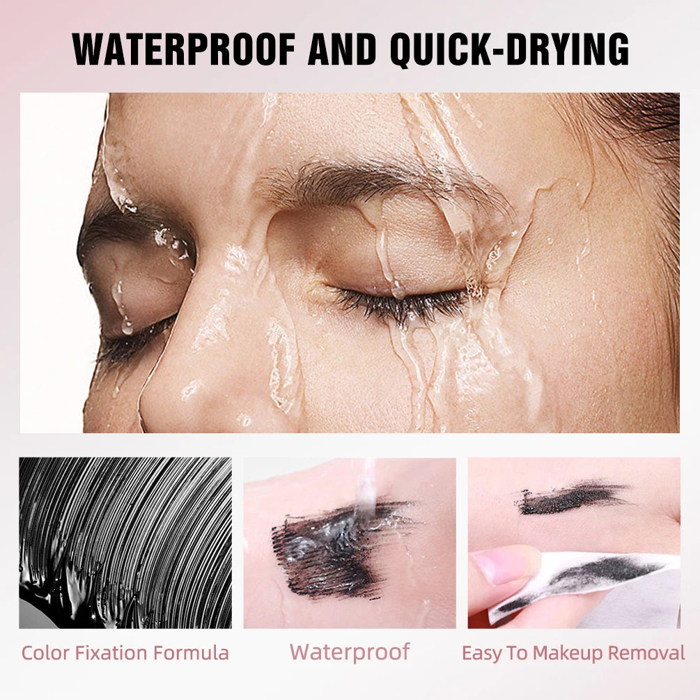 QIBEST New Silk Fiber Black Mascara Waterproof Long Lasting Extension Eyelashes Lengthening Curling Mascara Black Eyelash Makeup Qme