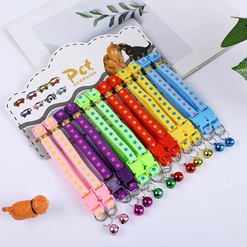 6 Colors Pet Cat Puppy Buckle Collar Bell Footprint Mix Anti-lost Dog Qme A7