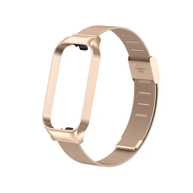 Strap For Xiaomi Mi Band 8 Active Bracelet for Xiaomi Smart Band 8 Active Stainless Steel Metal Watchband Mi Band 8 Active Qme Rose Gold for Xiaomi 8 Active