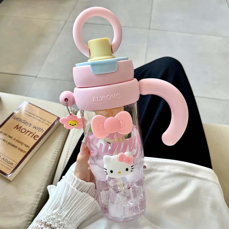 Hello Kitty Plastic Cup Stylish Straw Cup for Girls Extra-Large Summer Capacity Tea Cup and Kettle for Home and Office Use Qme