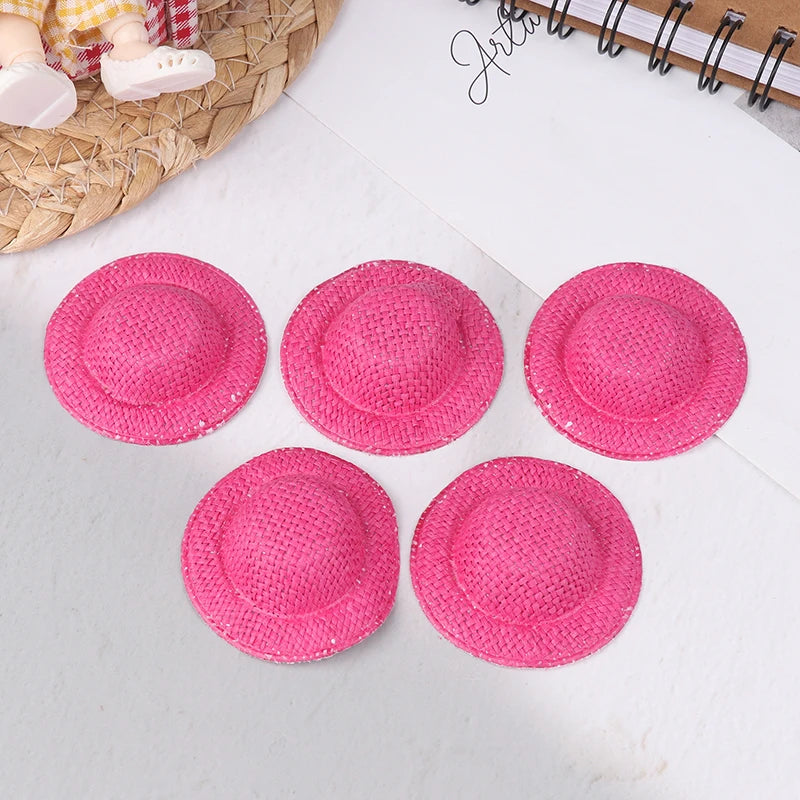 Decorative Dollhouse Woven Straw Hats 5 Child Role-play Toys Qme Rose red