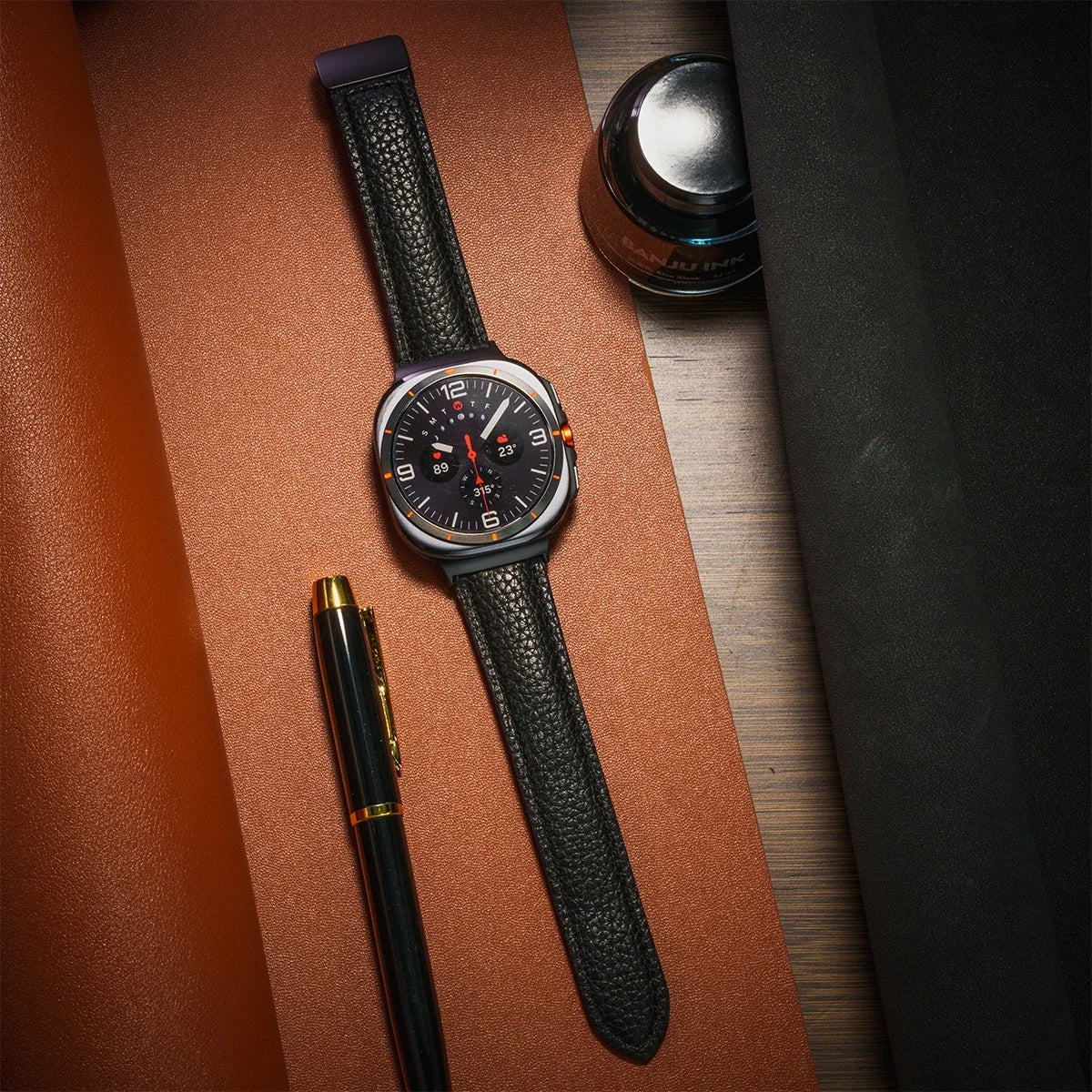 Leather Strap For Samsung Galaxy Watch Ultra 47mm Comfortable Magnetic Bracelet Wristband Galaxy Watch 7 Ultra Belt Accessories Qme Black-B Galaxy Watch Ultra