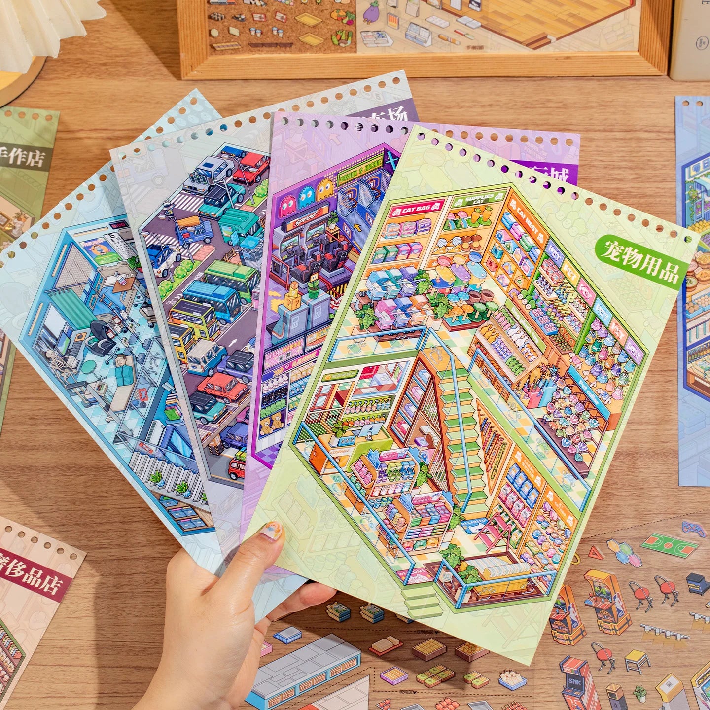 Stress Relief Restock Sticker Book, Shop Scene Organizing Decor Papers, Multi-Scenery Design, Perfect for DIY Lovers Qme