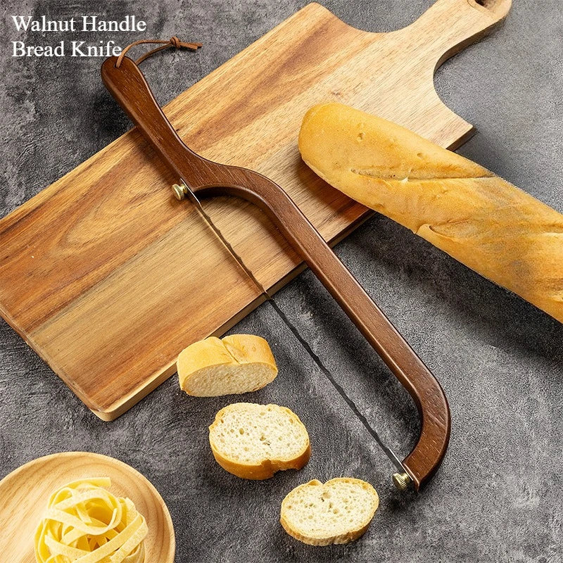 Wooden Bow Bread Knife Handheld Sushi Saw Cutter for Kitchen Baguette Toast Precision Slicing,Wooden Handheld Bow Bread Knife Qme Walnut