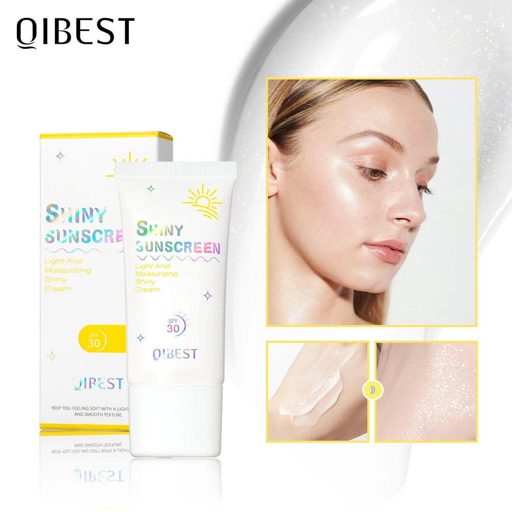 Facial Sunscreen Oil-Control Glitter Sun Cream Sunblock Skin Protective Refresh Sun Block Anti Aging Concealer Makeup Foundation Qme Shiny sunscreen
