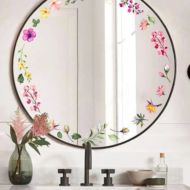 Floral Mirror Stickers Flower Wall Decals Peel Stick Room Aesthetic Qme