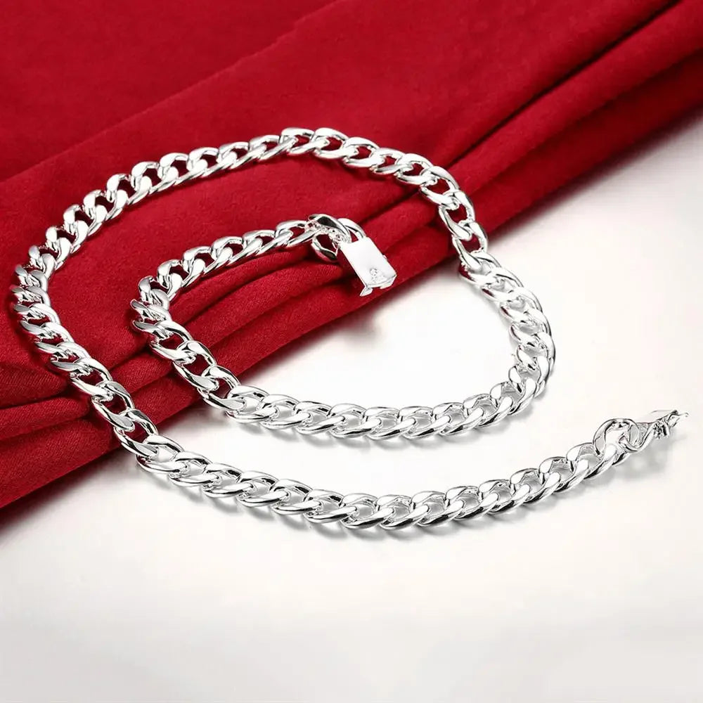 Wholesale 925 Sterling Silver Classic 10MM Figaro Chain Domineering Men's Necklace Bracelet Fashion Jewelry Set Couple Gifts Qme