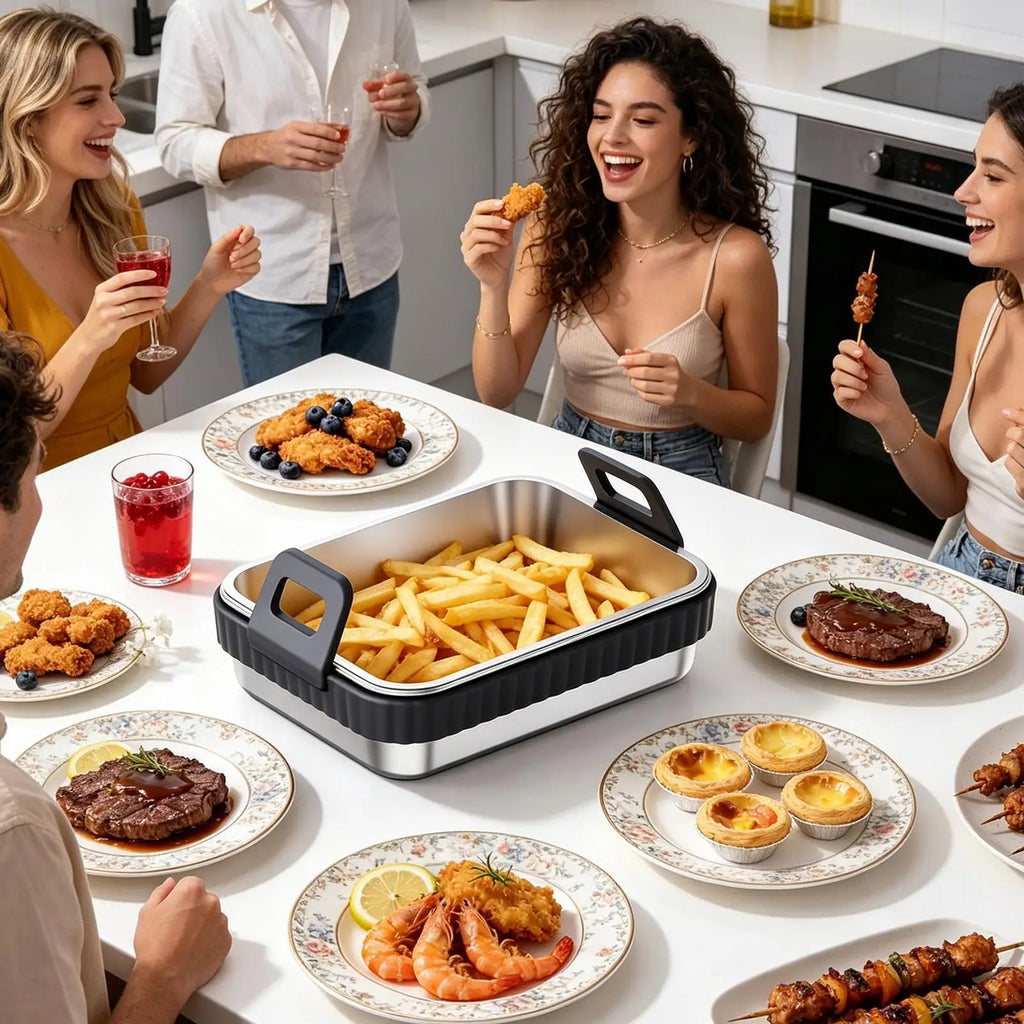 Air Fryer Baking Pan Non-stick Heat-resistant Silicone Handle Kitchen Qme