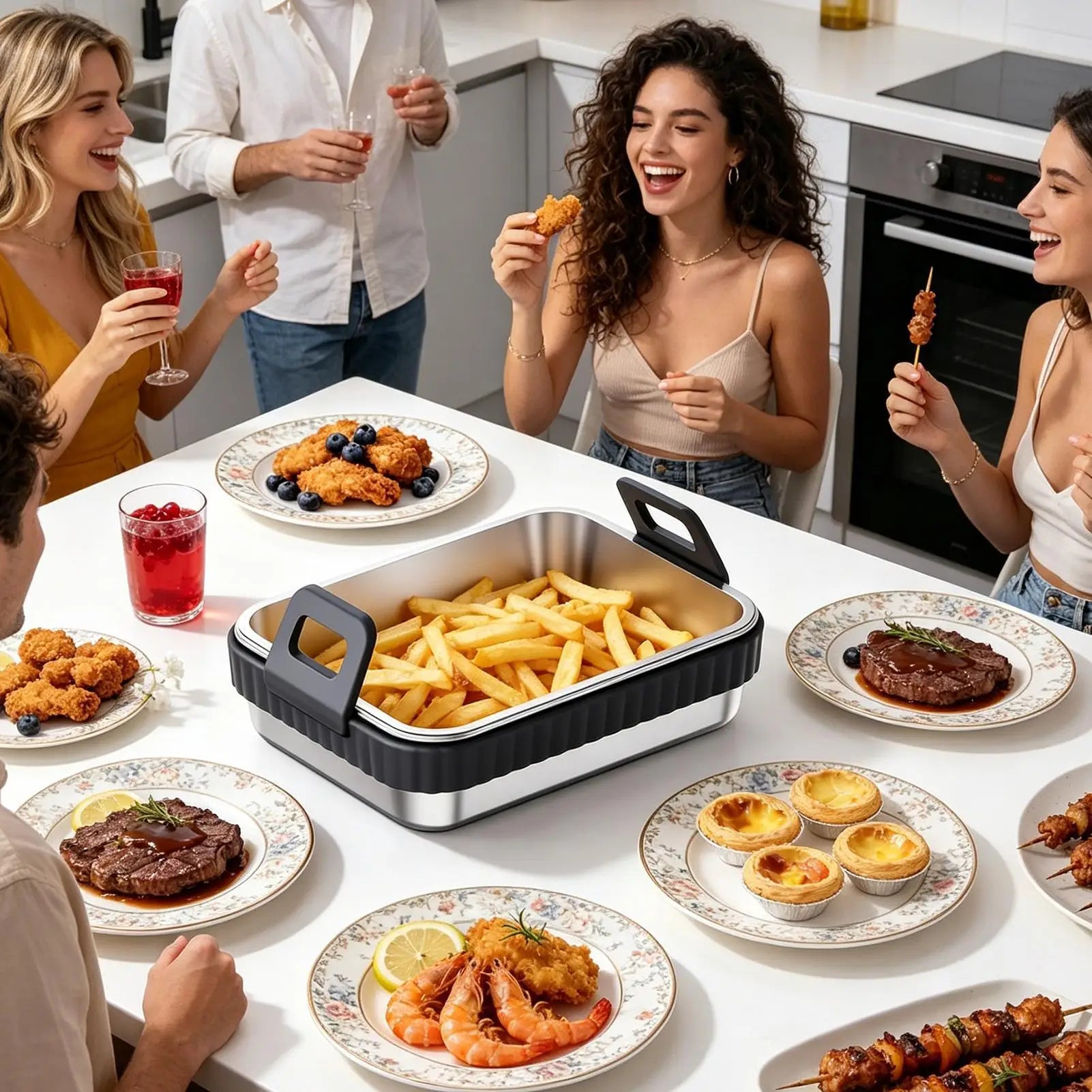 Air Fryer Baking Pan Non-stick Heat-resistant Silicone Handle Kitchen Qme