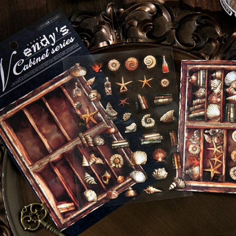 Wendy's Cabinet Vintage Scene Stickers, Rich Elements Realistic Design, Desk Decor, Fun Leisure Crafts Qme