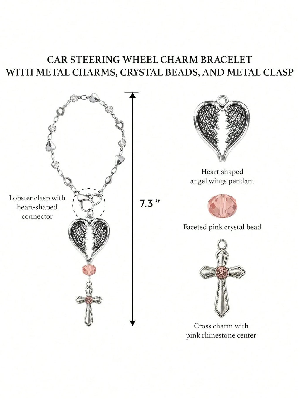 Heart Shaped Cross Steering Wheel Pendant Car Accessories Elegant Qme
