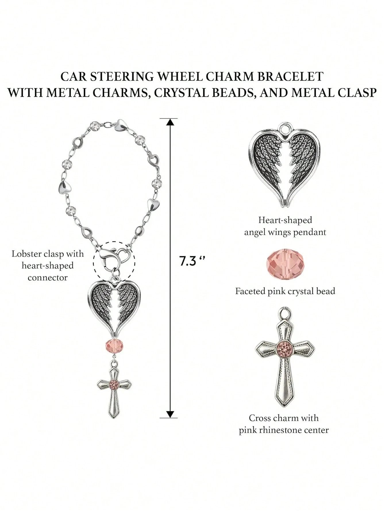 Heart Shaped Cross Steering Wheel Pendant Car Accessories Elegant Qme