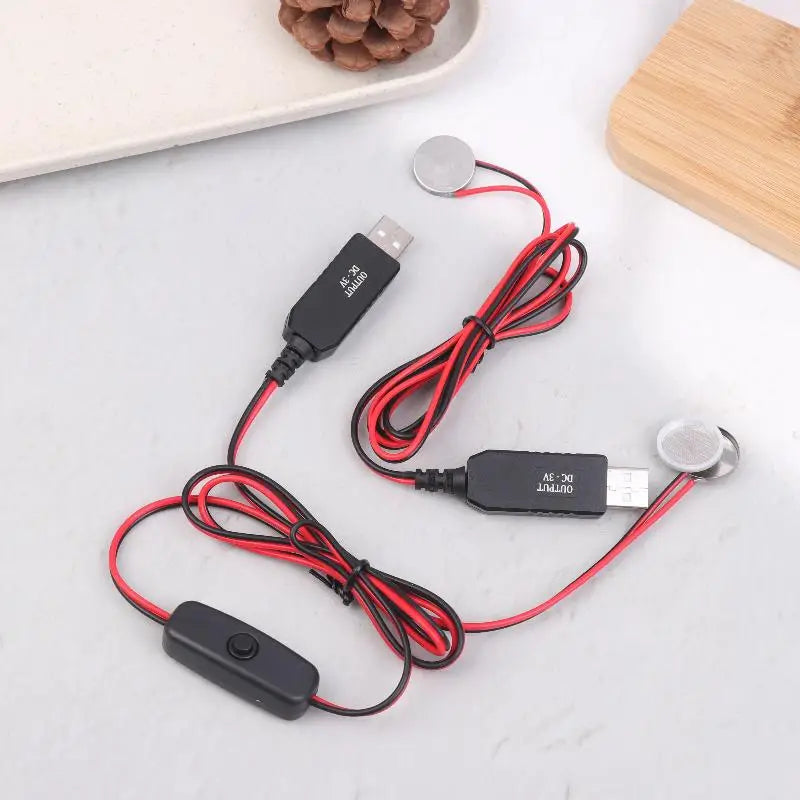 USB 3V CR2032 Fake Battery Charger Cord Switches Power Supply Cable Qme