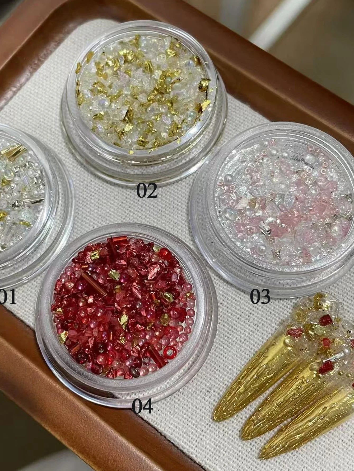 White Nail Art Rhinestone Multi Shape Crystal Flat Pink Round Bead Qme 4 pcs 02