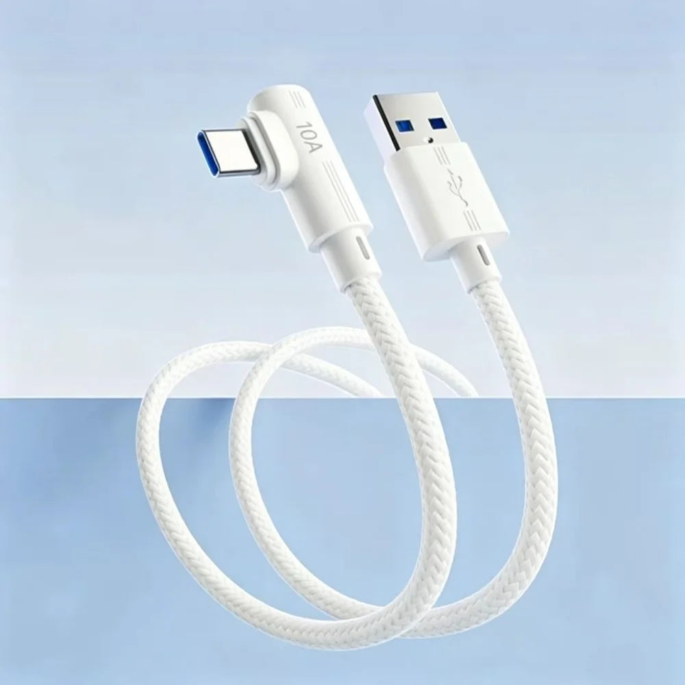 USB Type C 240W Fast Charging Cable USB-C 90° Elbow Data Line 1M/1.5M/2M/3M PD Quick Charge 3.0 Wire For Samsung Huawei Xiaomi Qme white A-C 0.3m