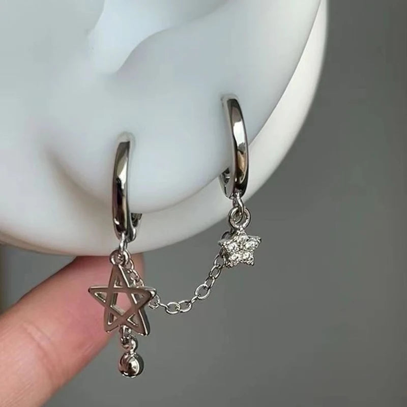 Silver Star Chain Ear Bone Nail Y2K Fashion Hottie Earrings Women Qme
