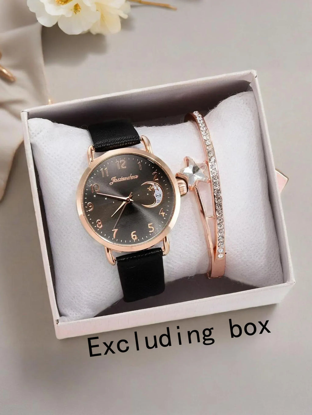 2pcs/set New Women's Personalized Bracelet Set Moon Pattern Digital Dial 2pcs Fashion Quartz Women's Watch Qme