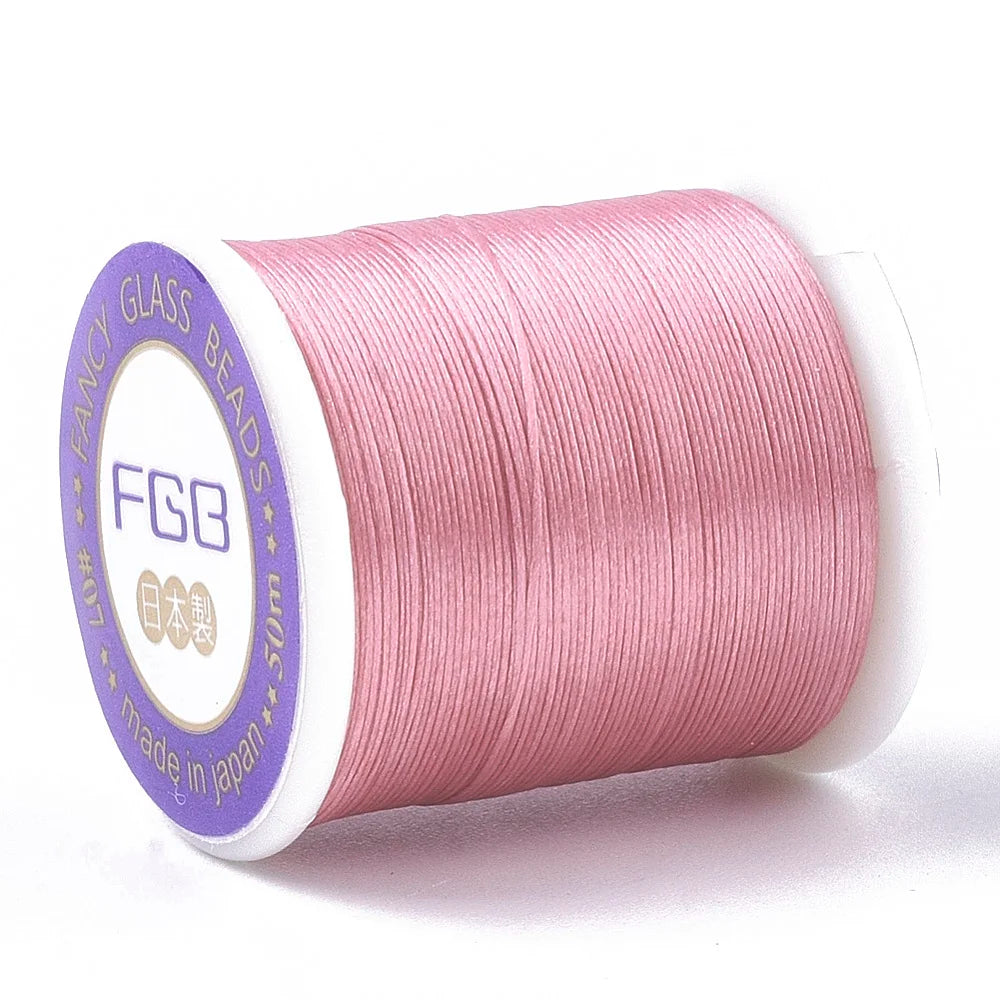 PandaHall 50m/Roll Multi-Color Nylon 66 Beading Thread, 0.1mm High Strength Stretch Resistant for Seed Bead Jewelry Making Qme Flamingo