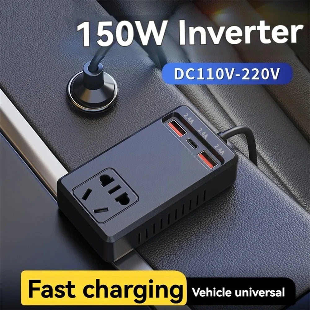 Hot Universal 150W Car Inverter DC 12V/24V To 110V/220V Auto Power Converter Adapter USB Type C Chargers Car Inverter For IPhone Qme