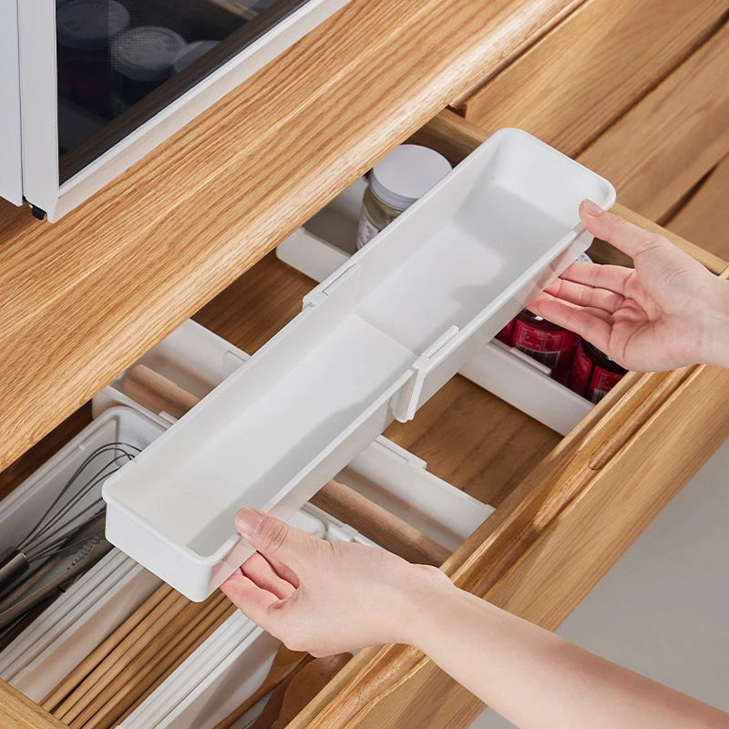Cutlery Holder White Organizer Drawer Expandable Utensil Tray Kitchen Qme