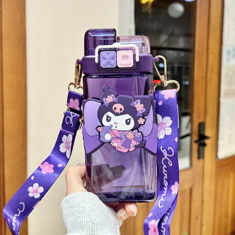 Hello Kitty Kuromi High-Quality Plastic Cup Convenient Carry-Handle Direct-Drink Cup Student & Casual Water Cup Water Bottle Qme