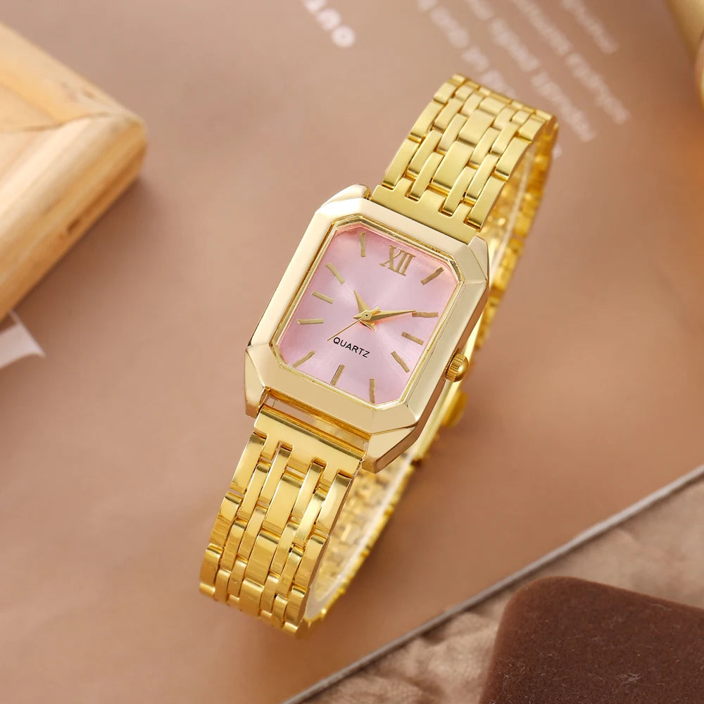 New Trendy Square Women's Watch Gold Watch Women's Watch Steel Belt Women's Watch 1pcs Qme