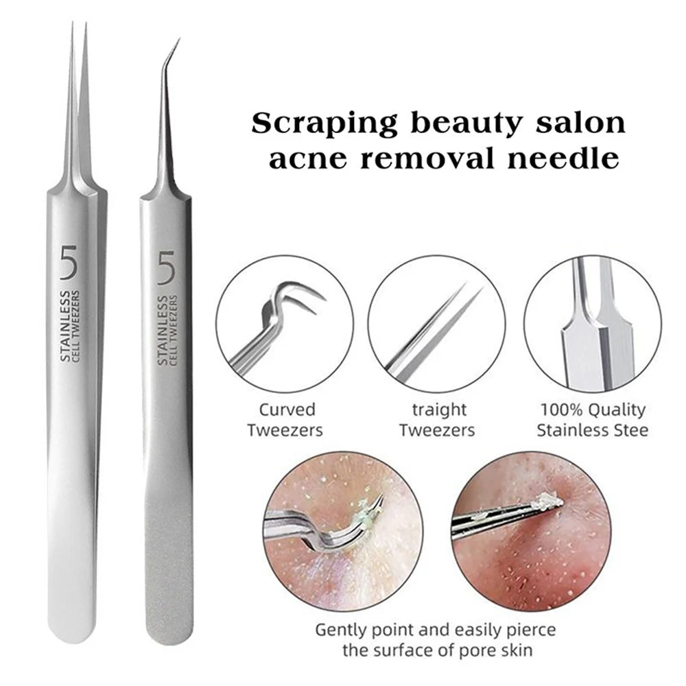 1set Stainless Steel Acne Clip Cell Clip Acne Needle Blackhead Needle Professional Blackhead Acne Needle Beauty Makeup Tool Suit Qme