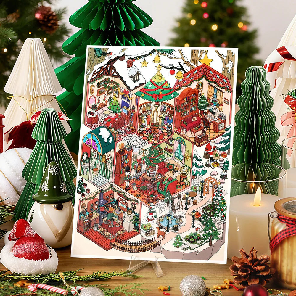 4sheets/bag My Cottage Series Happy Christmas Theme Jumbo 2.5D PET Diorama Stickers for Scrapbooking DIY Frame Collage Qme