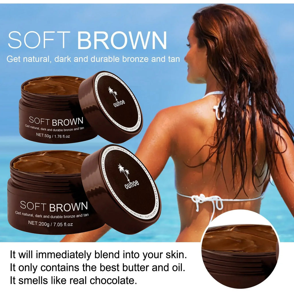 Soft Brown Self-Tanning Cream Intensive Tanning Outdoor Summer Beach Brown Bronzer Long Lasting Sunless Fake Tan Body Lotion Qme