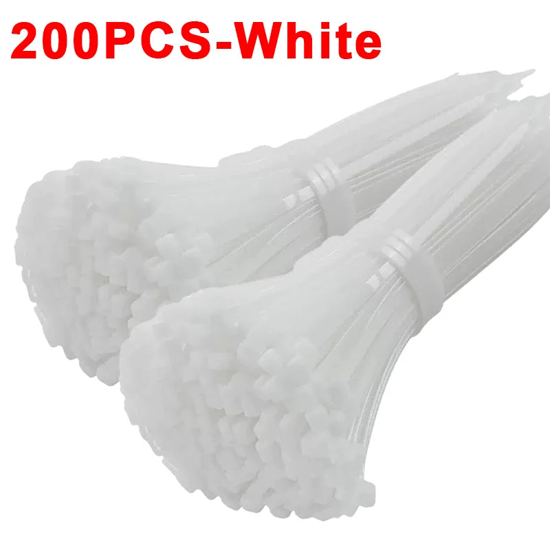 200/100Pcs Nylon Cable Ties Adjustable Self-locking Cord Ties Straps Fastening Loop Reusable Plastic Wire Ties For Home Office Qme White(200Pcs) 3x150mm