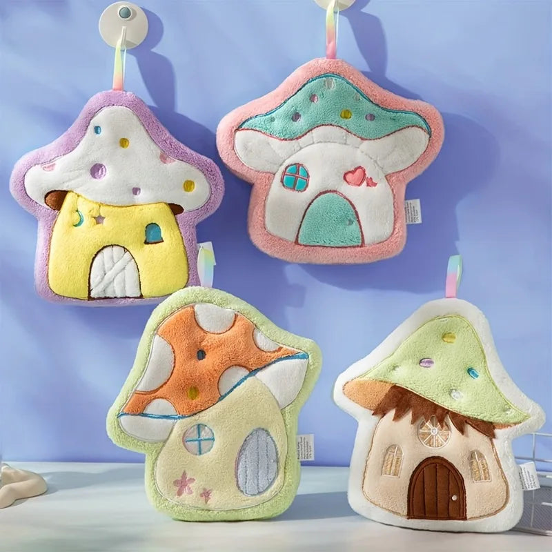 1pc cartoon mushroom hanging hand towel for children, bathroom and home use, soft and absorbent, cute hand towel Qme