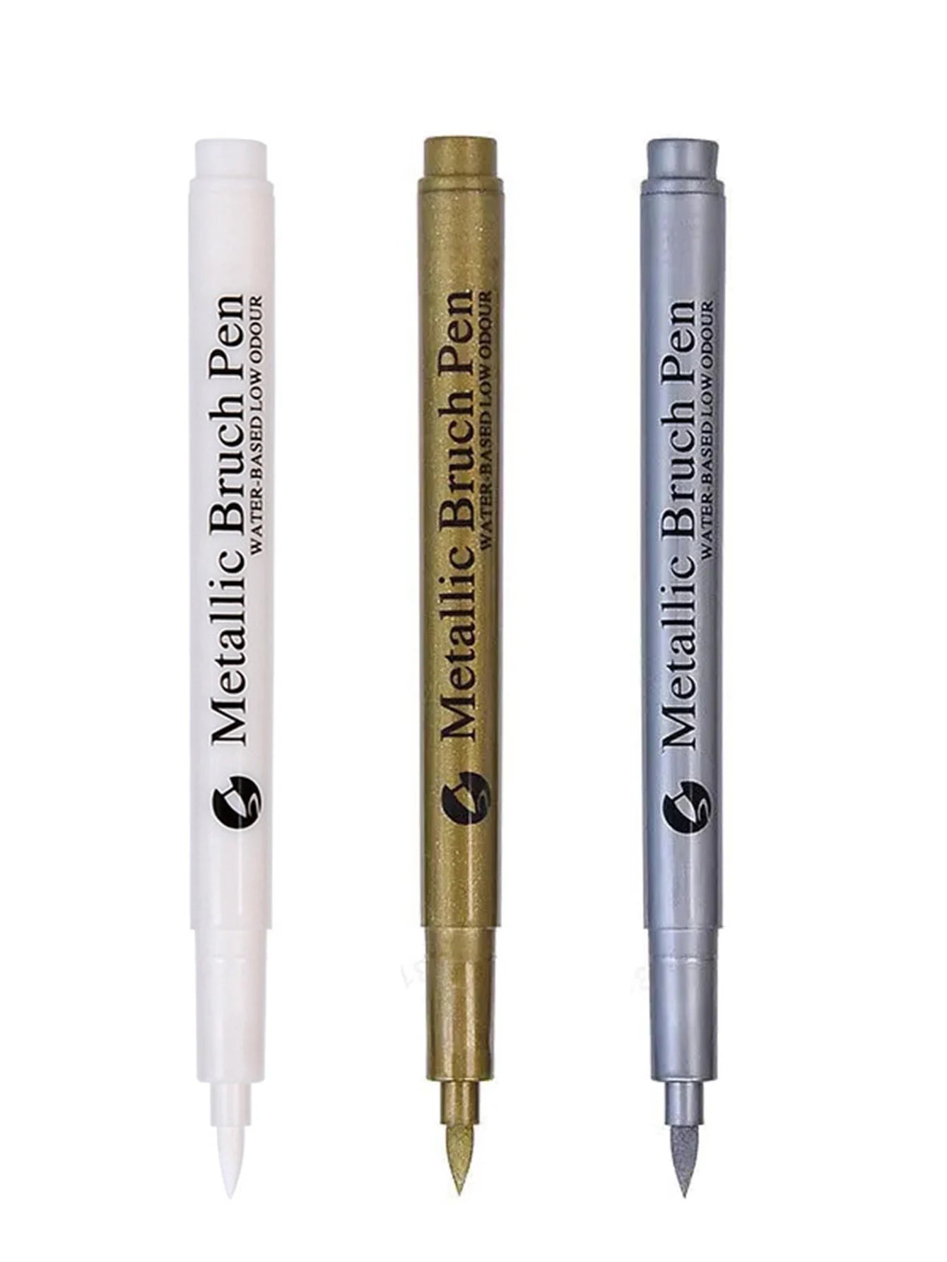 Metallic Marker Pen White/Gold/Silver Waterproof Permanent Paint Marker Pen for Rock,Mug,Ceramic,Glass DIY Painting Supplies Qme 1white 1gold 1silver