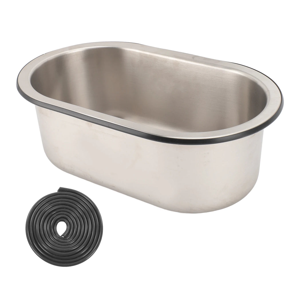 304 Stainless Steel Bar Sink Oval Shaped Washbasin Sink with 40mm Drain Hole for Boat Caravan RV Camper 13.6×8×5.2in Qme Silver