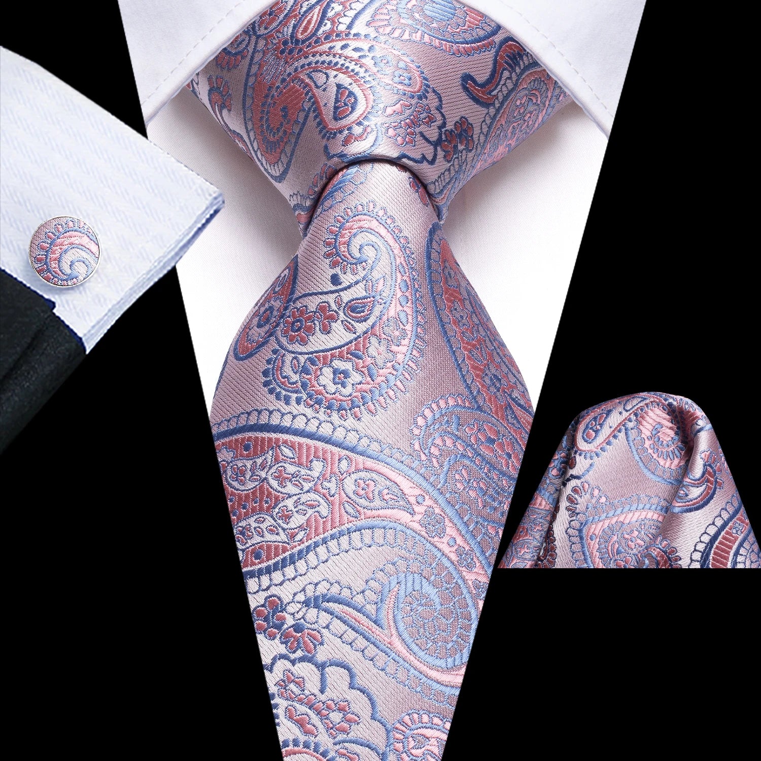 Hi-tie Mens Tie Pink Floral Stripes Solid Paisley Necktie Pocket Qme LDSN3227