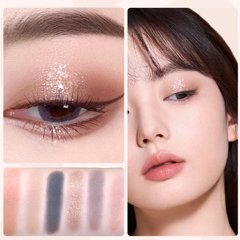 6-Color Earth Tone Eyeshadow Palette With Shimmer& Matte Finishes, Waterproof , Sweat-Resistant, Long-Wearing , Smudge-Proof Qme